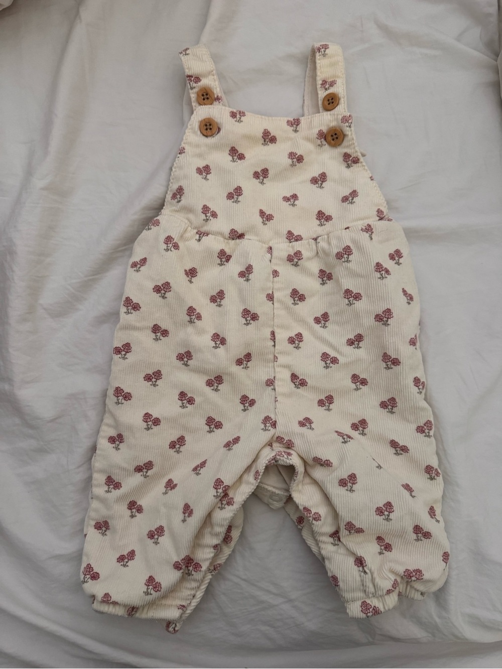 Cream Floral Corduroy Overalls for Kids